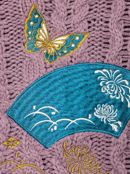 楽天市場】【雅結】 扇 と 蝶 刺繍 ケーブル編み ニット ZIP 