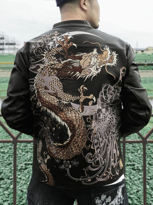 楽天市場】＜送料無料＞【絡繰魂・頂】“ 百華 昇龍 ” 総刺繍 レザー  