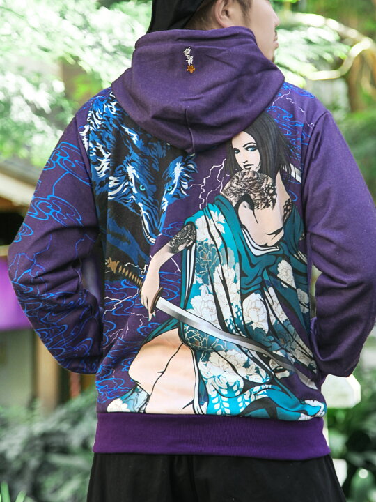楽天市場】【抜刀娘】“娘たちの闇夜 凛×狼” 刺繍入り ZIP パーカー  