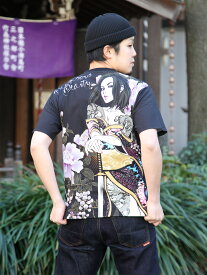 【抜刀娘】“一華:挑発”プリント Tシャツ ｜ 和柄 ティーシャツ 半袖 通販 メンズ レディース ユニセックス 夏 夏服 オールシーズン 白 ホワイト 黒 ブラック M L XL LL 2L XXL 3L 大きいサイズ おすすめ ブランド 流儀圧搾