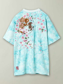 ◆Fashion THE SALE◆【絡繰魂】“夜桜” 総刺繍 タイダイ プリント Tシャツ ｜ 和柄 ティーシャツ 半袖 通販 メンズ レディース ユニセックス 春 春服 夏 夏服 オールシーズン 黒 ブラック 水色 ブルー サックス M L XL LL 2L XXL 3L 人気 からくり ブランド 流儀圧搾