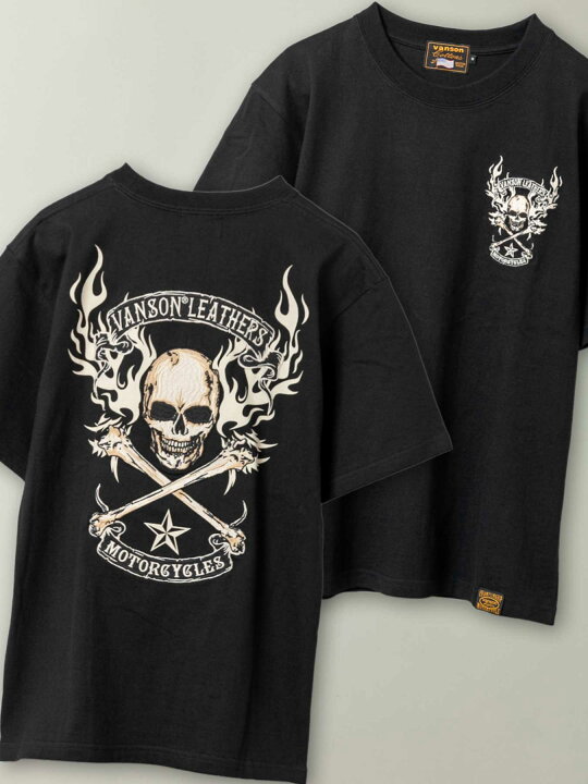 楽天市場】◇スーパーSALE◇【VANSON】 スカル ファイヤー 刺繍入り T 