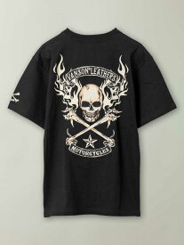【VANSON】 スカル ファイヤー 刺繍入り Tシャツ ｜ ティーシャツ 半袖 通販 春 春服 夏 夏服 オールシーズン メンズ レディース ユニセックス 黒 ブラック M L XL LL 2L XXL 3L 大きいサイズ 大きめ バンソン バイカー 流儀圧搾