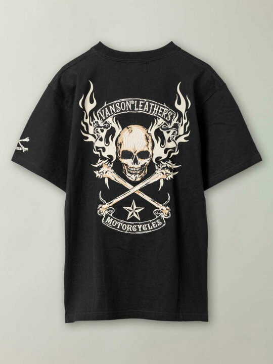 楽天市場】◇スーパーSALE◇【VANSON】 スカル ファイヤー 刺繍入り T 