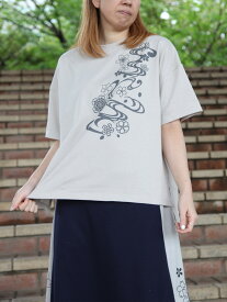 【雅結】 桜 流水 プリント BIG シルエット Tシャツ ｜ 和柄 半袖 長袖 Tシャツ 通販 レディース 女性 男女兼用 春 春服 夏 夏服 グレー チャコール 水色 M L 大きめ ゆったり おすすめ おしゃれ シンプル かわいい ブランド 流儀圧搾 METHOD