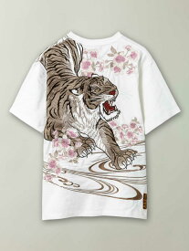 【絡繰魂・粋】 信長の銀燭虎 総刺繍 Tシャツ｜ 和柄 ティーシャツ 半袖 通販 メンズ レディース ユニセックス 春 春服 夏 夏服 オールシーズン 白 ホワイト 黒 ブラック M L XL LL 2L XXL 3L 人気 からくり ブランド 流儀圧搾 METHOD 虎 竹虎