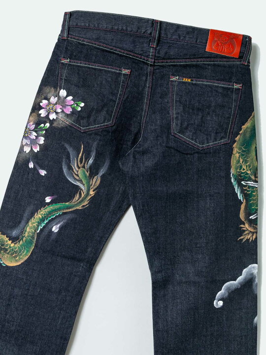 楽天市場】＜送料無料＞【禅】“金運龍”手描き デニム パンツ  