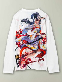 【抜刀娘】“妃那：花の舞”プリント ロンT ｜ 和柄 Tシャツ 長T 長袖 ロンティー 通販 メンズ レディース ユニセックス 秋 秋服 春 春服 オールシーズン 白 ホワイト 黒 ブラック M L XL LL 2L XXL 3L 大きいサイズ おすすめ ブランド 流儀圧搾