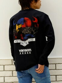 ＜送料無料＞【VANSON】パッチワークスカル 刺繍入り ロンT 50周年記念モデル 別注 ｜ Tシャツ 長袖 長T 通販 秋 秋服 オールシーズン メンズ レディース ユニセックス 黒 ブラック M L XL LL 2L XXL 3L 大きいサイズ 人気 ヴァンソン バイカー アメカジ ブランド 流儀圧搾