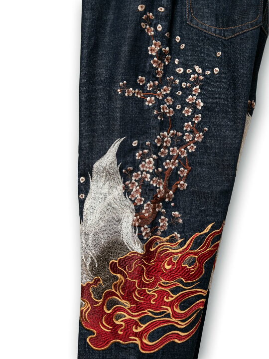 楽天市場】＜送料無料＞【絡繰魂・粋】桜火炎九尾 総刺繍 デニム  