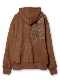 ＜送料無料＞【絡繰魂】桜流水 総刺繍 フェイク スウェード ZIP パーカー ｜ 和柄 パーカー 長袖 フーディー 通販 メンズ レディース ユニセックス 秋 秋服 冬 冬服 オールシーズン 黒 ブラック 茶 ブラウン M L XL LL 2L XXL 3L 大きいサイズ おすすめ 流儀圧搾