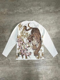 ＜送料無料＞【絡繰魂・粋】“白虎 竹桜”刺繍入りロンT ｜ 和柄 ロンT 通販 メンズ レディース ユニセックス 春 春服 オールシーズン 黒 ブラック 白 ホワイト M L XL LL 2L XXL 3L 人気 ブランド 流儀圧搾 METHOD