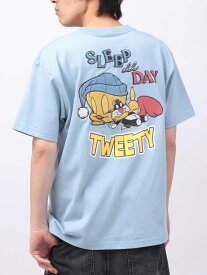 【LOONEY TUNES】 TWEETY SLEEP ALL DAY 刺繍入り Tシャツ 別注 ｜ ティーシャツ 半袖 通販 春 春服 夏 夏服 メンズ レディース ユニセックス 黒 ブラック 水色 ブルー サックス M L XL LL 2L XXL 3L トゥイーティー バイカー 流儀圧搾 METHOD