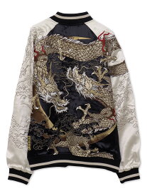 ＜送料無料＞【絡繰魂・粋】“月光双龍”総刺繍リバーシブル スカジャン ｜ 和柄 スーベニアジャケット 横須賀ジャンパー アウター 通販 メンズ レディース ユニセックス 秋 秋服 春 春服 黒 ブラック 赤 レッド M L XL LL 2L XXL 3L 人気 おすすめ ブランド 流儀圧搾