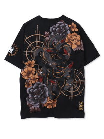 ＜送料無料＞【絡繰魂・粋】“ヤマタノオロチ”総刺繍Tシャツ〔別注〕 ｜ 和柄 ティーシャツ 半袖 刺繍T 通販 メンズ レディース ユニセックス 夏 夏服 オールシーズン 金 ゴールド 黒 ブラック M L XL LL 2L XXL 3L 大きめ おしゃれ おすすめ ブランド 流儀圧搾