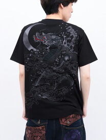 【絡繰魂・漆】“漆の龍”総刺繍Tシャツ｜ 和柄 ティーシャツ 半袖 通販 メンズ レディース ユニセックス 夏 夏服 オールシーズン 黒 ブラック M L XL LL 2L XXL 3L 大きめ おしゃれ おすすめ ブランド 流儀圧搾