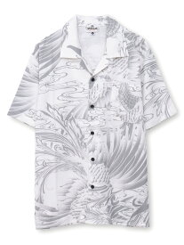 【絡繰魂】“鳳凰”総柄プリントアロハシャツ ｜ 和柄 半袖シャツ カジュアルシャツ 通販 メンズ レディース ユニセックス 春 春服 夏 夏服 白 ホワイト 黒 ブラック 緑 グリーン M L XL LL 2L XXL 3L 人気 からくり ブランド 流儀圧搾 METHOD