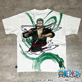 【絡繰魂・粋×ONE PIECE】“ゾロ”海賊狩り Tee｜ 和柄 ワンピース スーベニア Tシャツ ティシャツ 刺繍T メンズ ユニセックス 半袖 通販 夏 夏服 白 ホワイト 黒 ブラック 緑 グリーン M L XL LL 2L XXL 3L 大きいサイズ ブランド 流儀圧搾