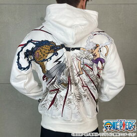 【絡繰魂・粋×ONE PIECE】ルフィvsルッチ 決戦プルパーカー ｜ 和柄 ワンピース ジップパーカー スウェット 長袖 メンズ ユニセックス 長袖 通販 秋 秋服 冬 冬服 白 ホワイト 黒 ブラック M L XL LL 2L XXL 3L 大きいサイズ ブランド 流儀圧搾圧搾