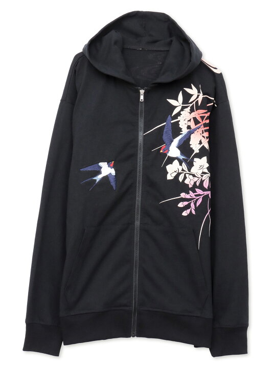 楽天市場】【雅結×錦】“ツバメと秋の草花”刺繍入りZIPパーカー〔別注 