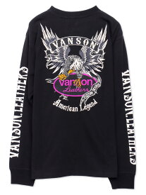【VANSON】イーグル刺繍入りロンT｜ Tシャツ 長袖 長T 通販 メンズ レディース ユニセックス 男性 女性 大きいサイズ 大きめ ゆったり 着やすい 合わせやすい人気 ブランド 流儀圧搾 METHOD M L XL LL 2L XL LL 2L 春 夏 秋 黒 ブラック 白 ホワイト 鷹 ホーク タカ
