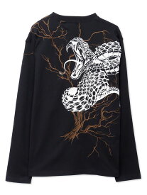 【絡繰魂】“大蛇”総刺繍ロンT ｜ ロンティー 長袖 長T からくり 和柄 和 日本 通販 メンズ レディース ゆったり ビッグシルエット カジュアル M L XL LL 2L XXL 3L 春 秋 春服 秋服 黒 ブラック ヘビ snake