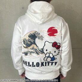 【絡繰魂×HELLO KITTY】“UKIYOE”刺入りZIPパーカー ｜ キティー キティちゃん スウェット プルオーバー 長袖 和柄 和 日本 通販 かっこいい 着やすい 合わせやすい ブランド 流儀圧搾 METHOD M L XL LL 2L XXL 3L 春 夏 春服 夏服 黒 ブラック 白 ホワイト