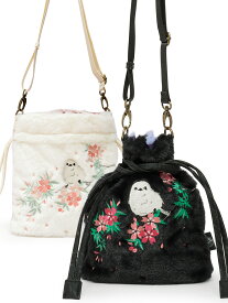 【雅結】シマエナガ 2WAY巾着バッグ ｜ バッグ トートバッグ ショルダー BAG きんちゃくく 肩掛け ポーチ 和柄 和 日本 通販 メンズ レディース プレゼント ギフト お祝い 冬 白 ホワイト 黒 ブラック シマエナガ