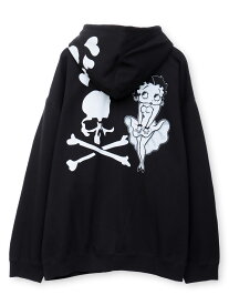 【MASTERMIND×BETTY BOOP】フルジップパーカー｜ 羽織 長袖 パーカー スウェット フーディー ベティ ベティちゃん 通販 メンズ レディース 大きいサイズ ゆったり M L XL LL 2L S 春服 秋服 冬服 モノクロ カラー スカル ボーン 骨 カジュアル
