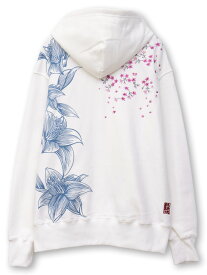 【絡繰魂】“桜吹雪”刺入りZIPパーカー ｜ 羽織 長袖 パーカー フルジップパーカー スウェット フーディー からくり 和柄 和 日本 通販 メンズ レディース 大きいサイズ ゆったり M L XL LL 2L XXL 3L 春 秋 冬 春服 秋服 冬服 白 ホワイト 黒 ブラック さくら サクラ