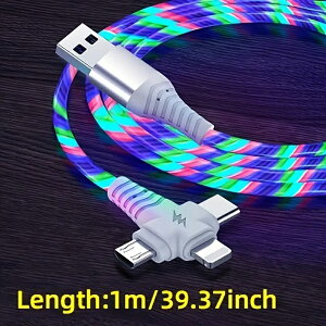 3-in-1 Jt[dP[u Micro USB TYPE-C Lightning 1m TPEf }[d 3A LEDCg IV 3ރRlN^[ X}z[dR[h ԓ  Cg  iPhone CgjO P[u [dP[