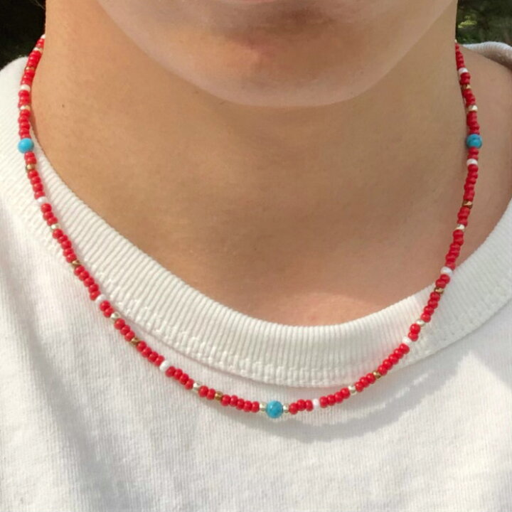 楽天市場 ネイティブカラー ビーズネックレス 赤 40cm ターコイズ ショート メンズ レディース 兼用 ユニセックス アクセサリー ワンポイント アパレル ファッション おしゃれ 天然石 40センチ Ctbshop 楽天市場店