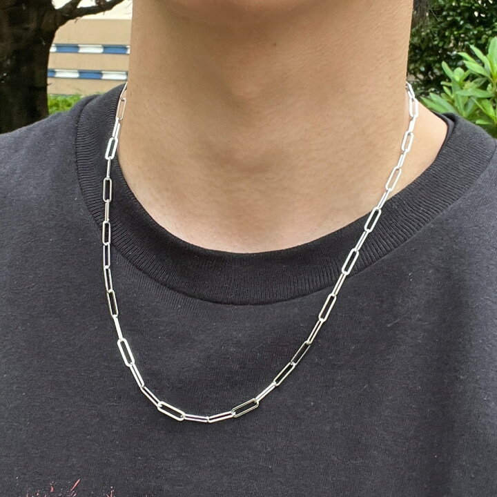楽天市場】50cm シルバー ペーパークリップチェーンネックレス メンズ 