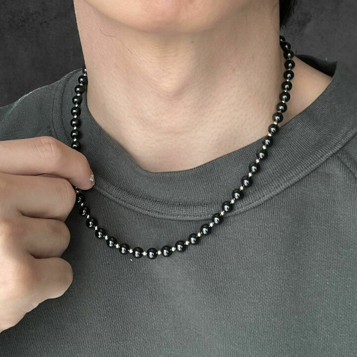 楽天市場】6mm ブラックパールネックレス メタルビーズミックス 45cm 