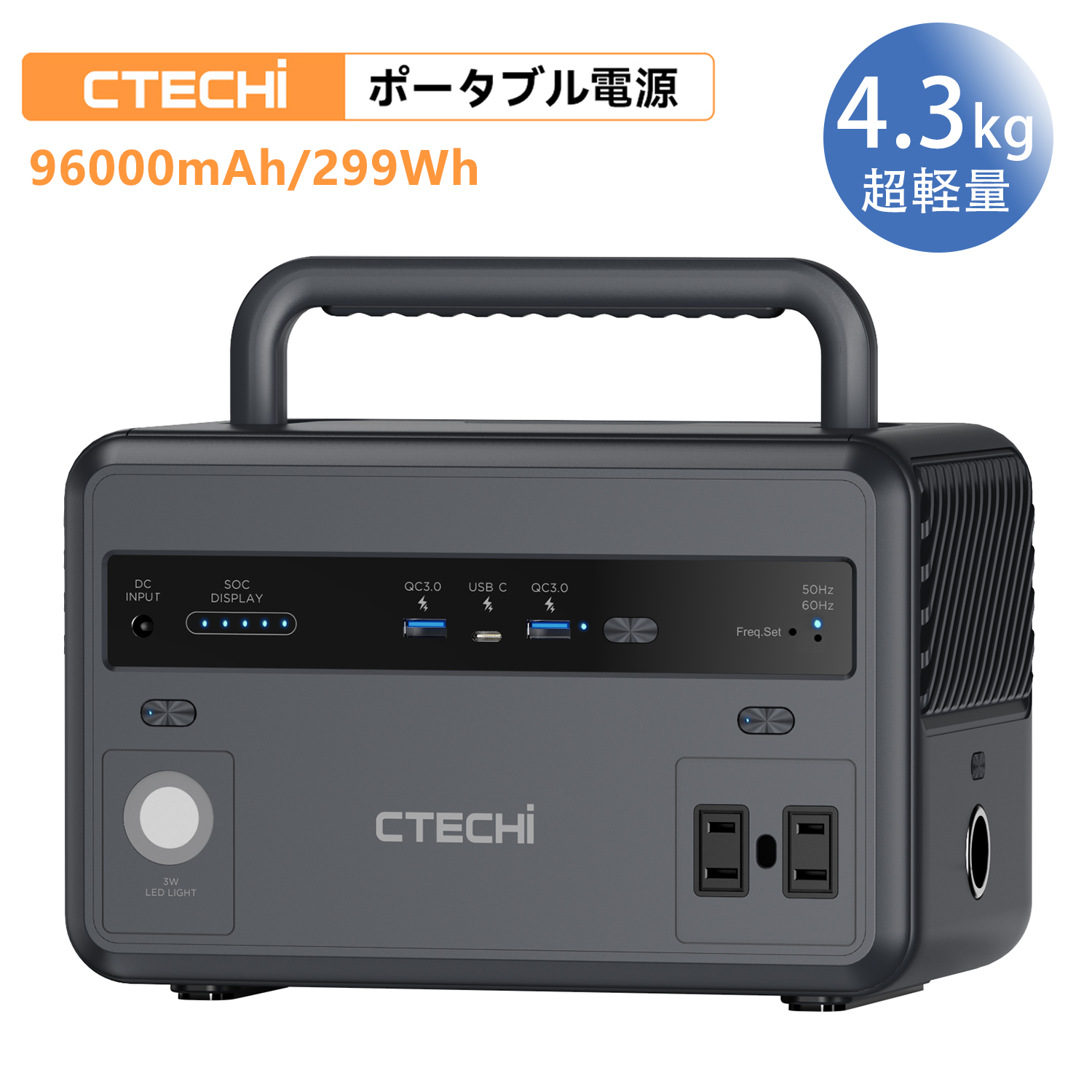 CTECHi ポータブル電源（1度使用・充電2回）容量299Wh-