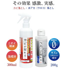 カビ取り 水垢落とし【送料無料】うろこが取れる + カビが取れる 泡スプレー 300ml カビ取り剤 うろこ取り 水垢 ハイター プロ仕様 鏡 かびとり パッキン 浴室 かび取り お風呂 天井 ふた 排水溝 排水口 掃除 ぬめり まな板 黒カビ