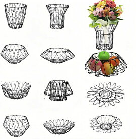 変形バスケット ステンレス かご バスケット ワイヤーバスケット 折りたたみバスケット おしゃれ カゴ 浅型 収納 ワイヤー 雑貨 ガーデニング テーブル 丸 折りたたみ 変化に富む収納かご フルーツバスケット 変形 フルーツボウル ステンレスバスケット