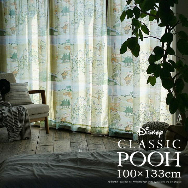 楽天市場 ディズニー レースカーテン Pooh プーさん 100エーカーの森 幅100 丈133cm 1枚入 Disney くまのプーさん ボタニカル 一人暮らし おすすめ リビング スミノエ カーテン 北欧 おしゃれ かわいい 子供部屋 リビング Disneyzone カーテン ラグのクーカンnetshop