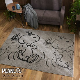 PEANUTS/ピーナッツ サパータイムラグ 185×185cm ピーナッツ PEANUTS2●ピーナッツ スヌーピー おしゃれ グレー ベージュ ブルックリン ラグ ラグマット スミノエ日本製 防ダニ 床暖房・ホットカーペット対応 リビング