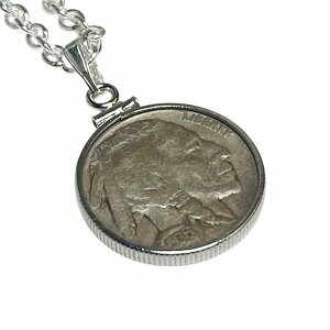 鎌倉カフス工房 アメリカ・5セント硬貨・インディアン&バッファローシルバーネックレス メンズ neck05 結婚式 旦那 プレゼント ギフト 彼氏 父の日 誕生日プレゼント