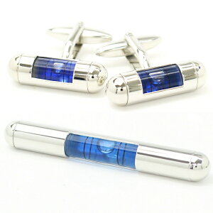 ネクタイピン カフス セット 送料無料 全3色機能付き 気泡がユラユラ水平器 カフス タイピンセット シルバー×ブルー カフス ユニーク おもしろ 面白 面白い お揃い セット シルバー スーツ