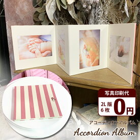 アコーディオンアルバム【ピンク/2L版プリント6枚無料】写真プリント 写真ホルダー フォトフレーム 記念写真 子供 ペット 金具付き 壁掛け インテリア かわいい じゃばら ギフト 七五三 卒業 卒園 送別 母の日 父の日 竣工写真 敬老の日