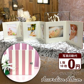アコーディオンアルバム 【 ピンク/L版プリント10枚無料】写真ホルダー フォトフレーム 記念写真 子供 ペット 金具付き 壁掛け インテリア かわいい じゃばら ギフト 七五三 卒業 卒園 送別 母の日 父の日 竣工写真 敬老の日