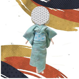 1/6ドール用 浴衣 二点セット 緑 丸柄 水色 麻の葉 帯 夏祭り 和装 着せ替え 人形用 アウトフィット 和風 ハンドメイド お祭り 花火 涼しげ 可愛い 和柄