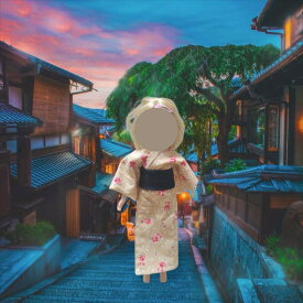22cmドール用 浴衣 2点セット ベージュ 花柄 紺色帯 ドール服 アウトフィット 着せ替え 人形服 和装 和服 夏祭り 花火大会 シック ドール撮影