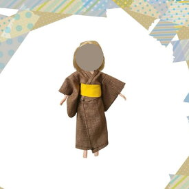 22cmドール用 浴衣3点セット ブラウン×紺色・黄色帯 1/6ドール ドール服 アウトフィット 着物 和装 人形服 着せ替え マニッシュ 渋い 夏祭り 花火大会 ドール撮影 ハンドメイド
