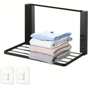 MxPRO 洗濯機横 マグネット棚 磁石吸着折りたたみ収納ラック フック 2 個付き 強力耐荷重 5kg 洗濯機冷蔵庫浴室対応 タオル置き棚 省スペース収納 おしゃれデザイン (ブラック)