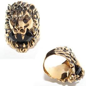 【エントリーPT5倍】【お値下げ!】 グッチ GUCCI ライオンヘッド リング 402763 J1D50 8029 23サイズ アンティークゴールド ブラッククリスタル 指輪 アクセサリー メンズ レディース ユニセックス 売れ筋