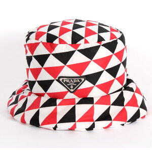 PRADA �v���_ �o�P�b�g�n�b�g 1HC248 2FJV F0X5N �u���b�N+���b�h+�z���C�g M�T�C�Y �g���C�A���O�� ���S���^�� �p�b�h���� �X�q �L���b�v ���Ȃӂ�ӂ� ���f�B�[�X �����Y ���j�Z�b�N�X �����