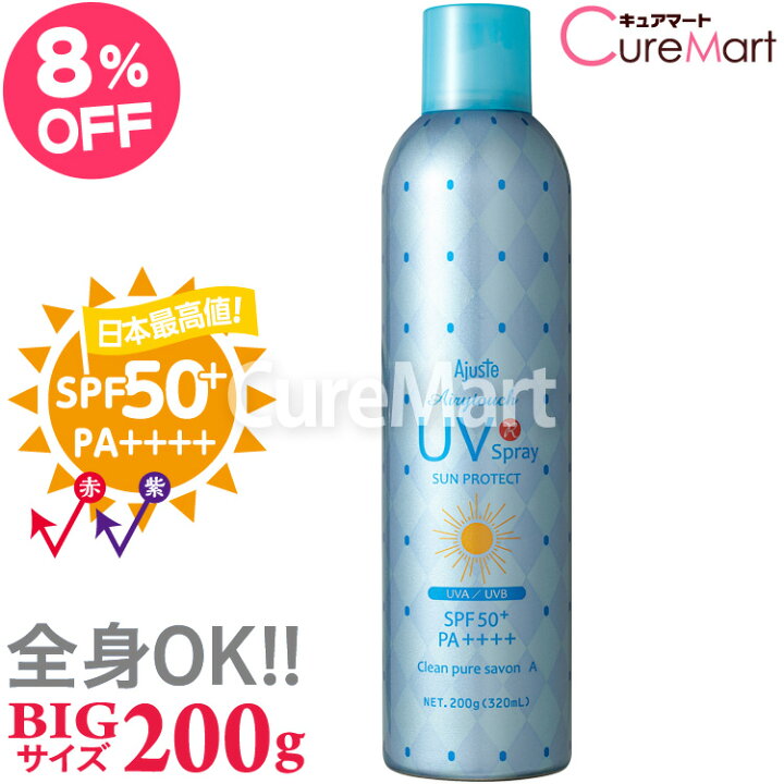 楽天市場 アジャステ Uvスプレー クリーンピュアシャボン 0g 3ml Spf50 Pa 日焼け止め スプレー 日焼けどめ スプレー Uvカット 顔 髪 全身用 冷感 ひんやり 紫外線対策 グッズ 石鹸の香り メンズ ドウシシャ エアリータッチ 39ショップ 3 980円以上で送料無料